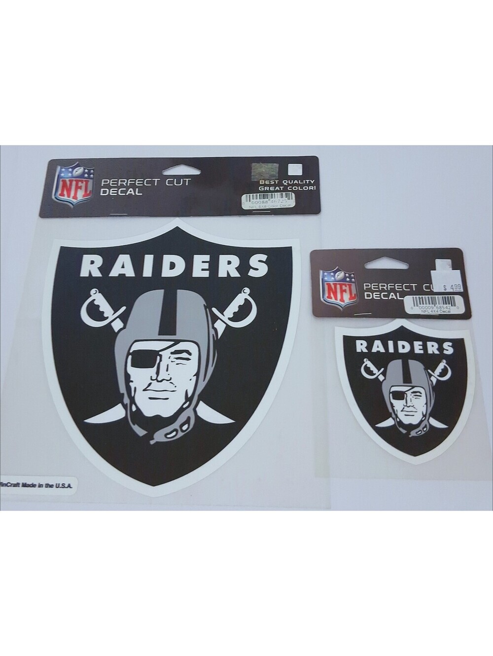 RAIDERS Football NFL Perfect Cut DECAL Lot of 2 7"x7.25" & 3.5"x3.25" Brand NEW